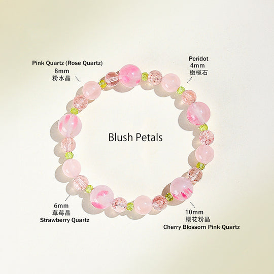 Rose Quartz &amp; Strawberry Quartz Romantic Healing Natural Crystal Bracelet | C245