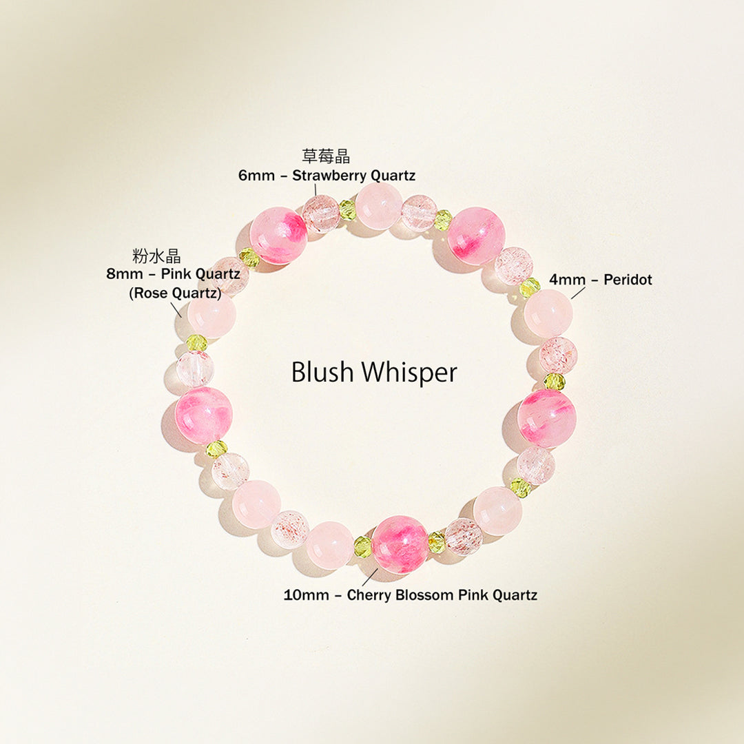 Rose Quartz &amp; Strawberry Quartz Romantic Healing Natural Crystal Bracelet | C245
