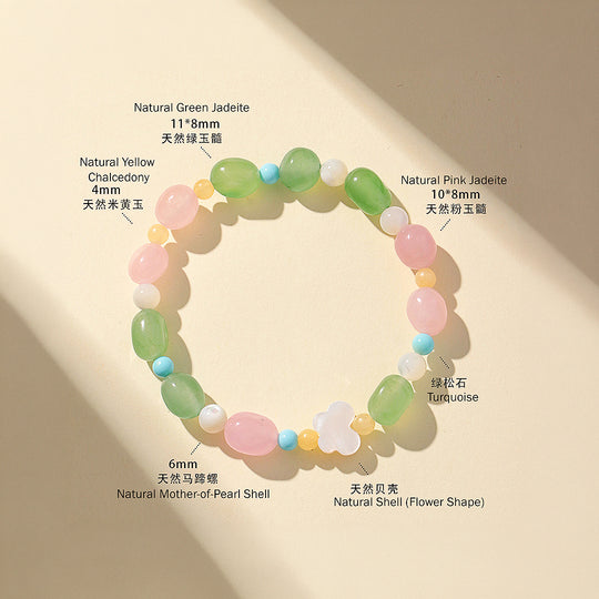 Green &amp; Pink Jadeite Prosperity Natural Crystal Bracelet | C246
