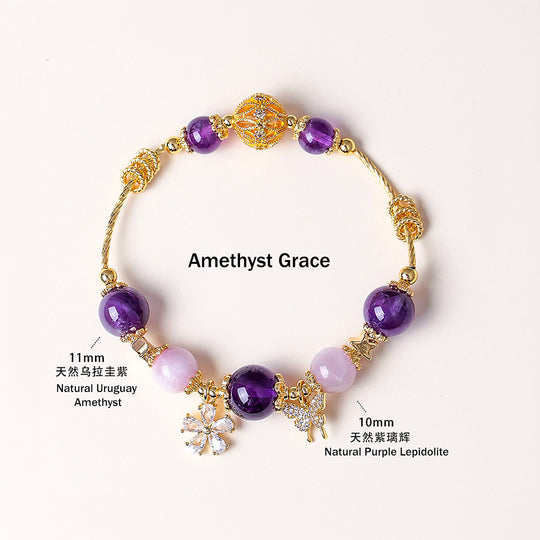 Uruguay Amethyst &amp; Rose Quartz Celestial Bloom Natural Crystal Bracelet | C248