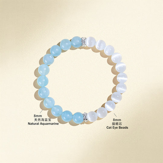 Aquamarine &amp; Cat Eye Natural Crystal Bracelet | C251