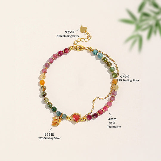 Multicolour Tourmaline 925 Sterling Silver Natural Crystal Bracelet | C253