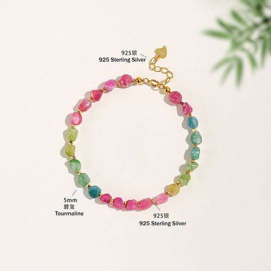 Multicolour Tourmaline 925 Sterling Silver Natural Crystal Bracelet | C255