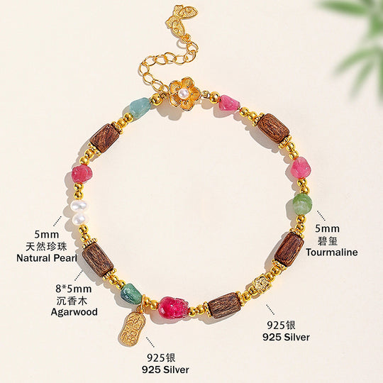 C256 – Tourmaline, Agarwood & Pearl Bracelet