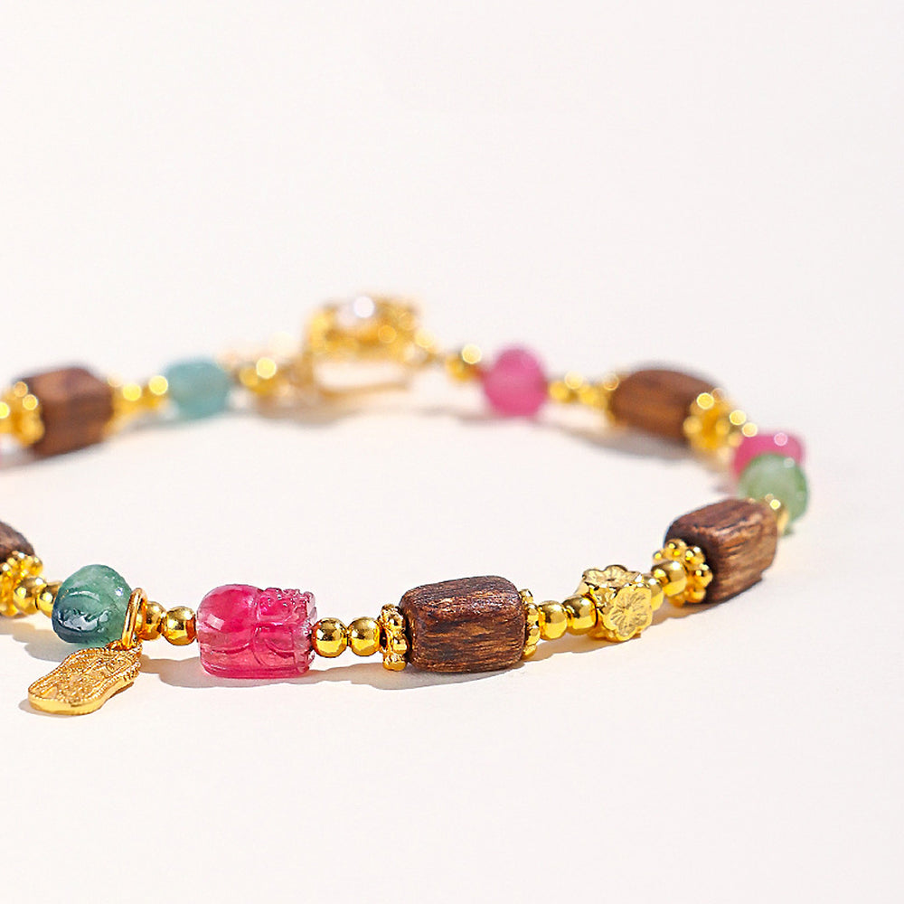 C256 – Tourmaline, Agarwood & Pearl Bracelet