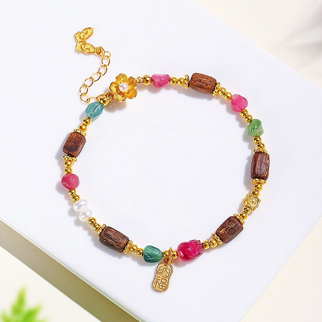 C256 – Tourmaline, Agarwood & Pearl Bracelet