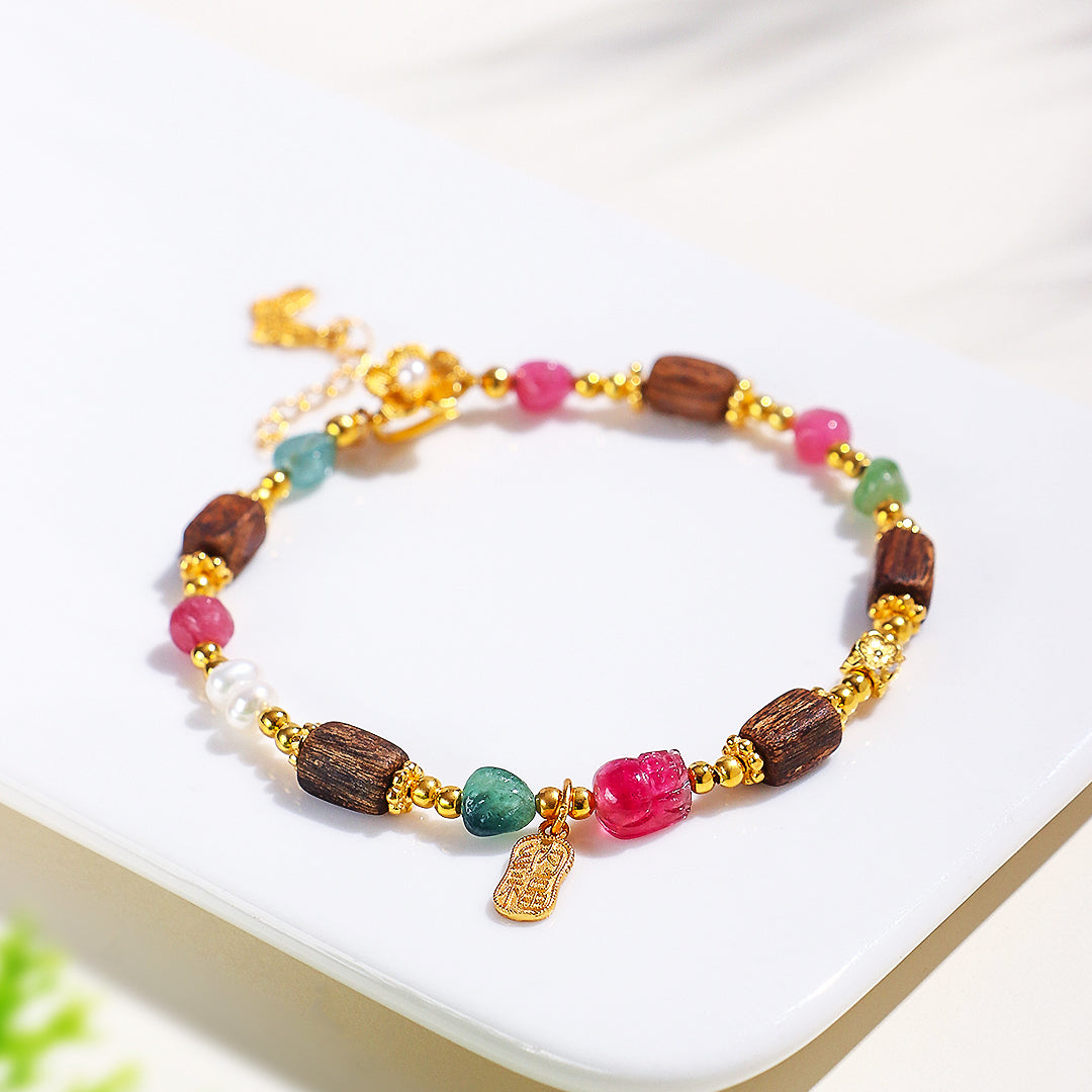 C256 – Tourmaline, Agarwood & Pearl Bracelet
