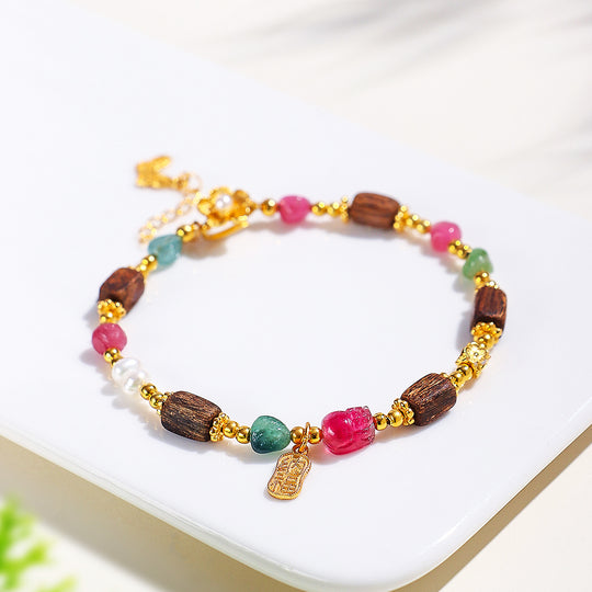 C256 – Tourmaline, Agarwood & Pearl Bracelet