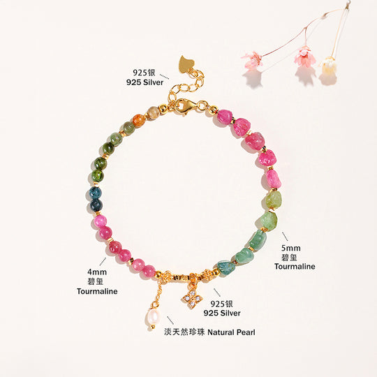 Multicolour Tourmaline &amp; Pearl Harmony Natural Crystal Bracelet | C257