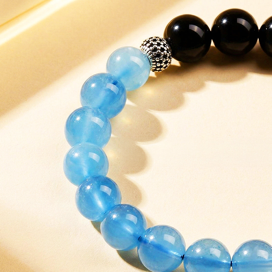 Obsidian &amp; Aquamarine Divine Protection Natural Crystal Bracelet | C261 - Crystal Bracelet | Singapore Jewellery, Wedding Rings &amp; Gifts | Same Day Delivery | Tiara.com.sg