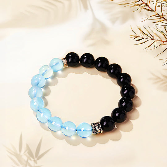 Obsidian &amp; Aquamarine Divine Protection Natural Crystal Bracelet | C261 - Crystal Bracelet | Singapore Jewellery, Wedding Rings &amp; Gifts | Same Day Delivery | Tiara.com.sg