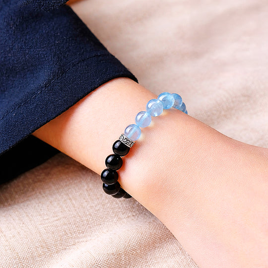 Obsidian &amp; Aquamarine Divine Protection Natural Crystal Bracelet | C261 - Crystal Bracelet | Singapore Jewellery, Wedding Rings &amp; Gifts | Same Day Delivery | Tiara.com.sg