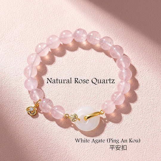 Rose Quartz &amp; White Agate Ping An Kou Bracelet | C267