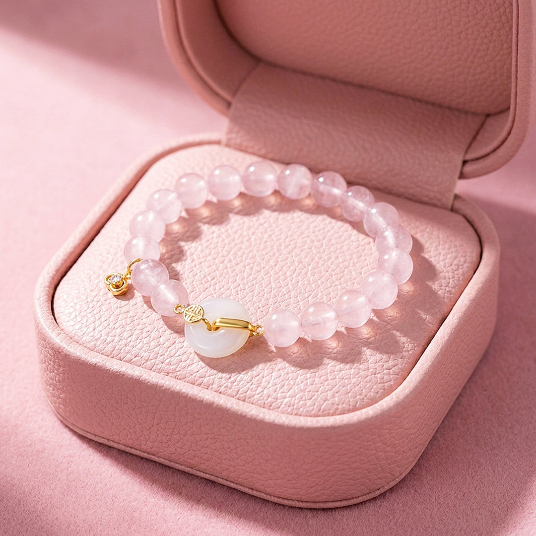 Rose Quartz &amp; White Agate Ping An Kou Bracelet | C267