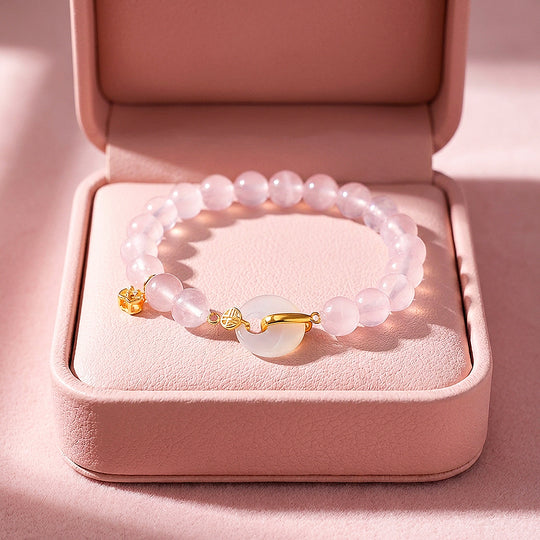 Rose Quartz &amp; White Agate Ping An Kou Bracelet | C267