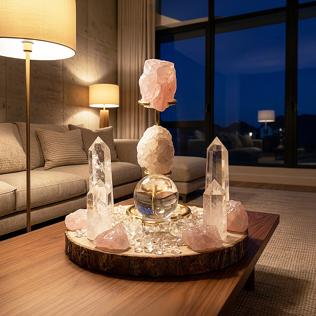Rose Quartz &amp; Clear Quartz Crystal Array | CE8002