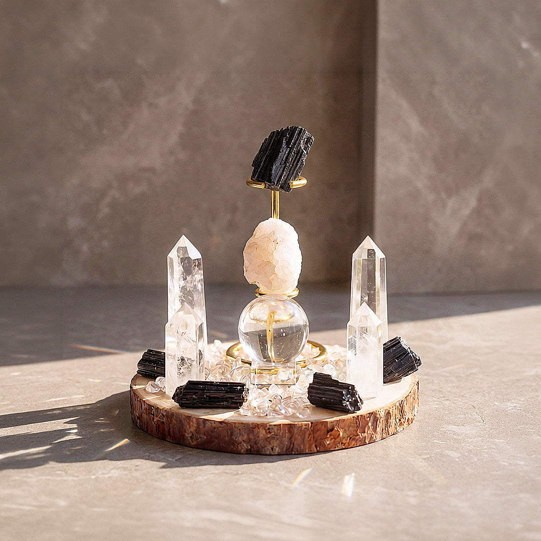 Black Tourmaline &amp; Clear Quartz Crystal Array | CE8006
