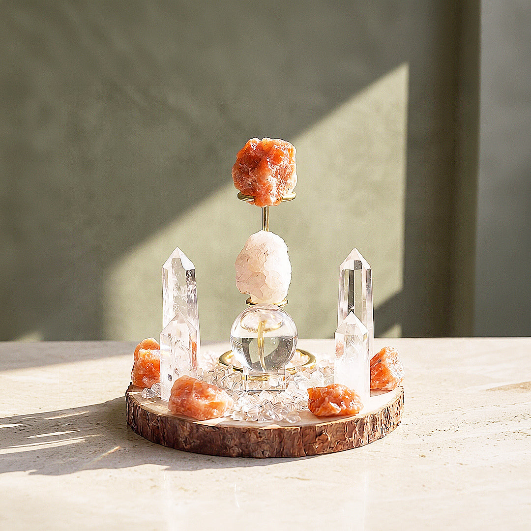 Sunstone &amp; Clear Quartz Crystal Array | CE8007