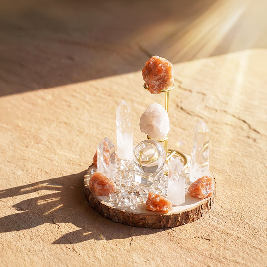 Sunstone &amp; Clear Quartz Crystal Array | CE8007