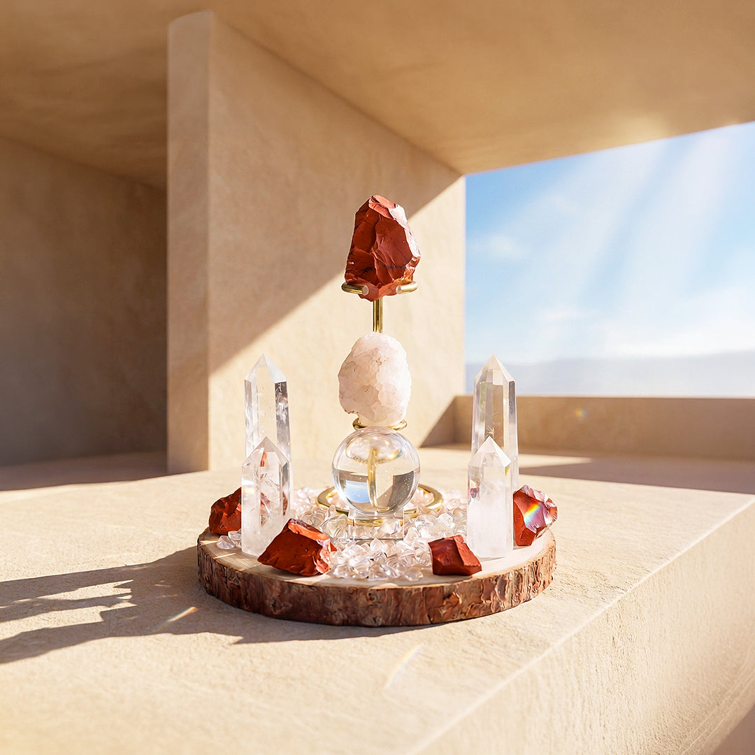 Red Jasper &amp; Clear Quartz Crystal Array | CE8010