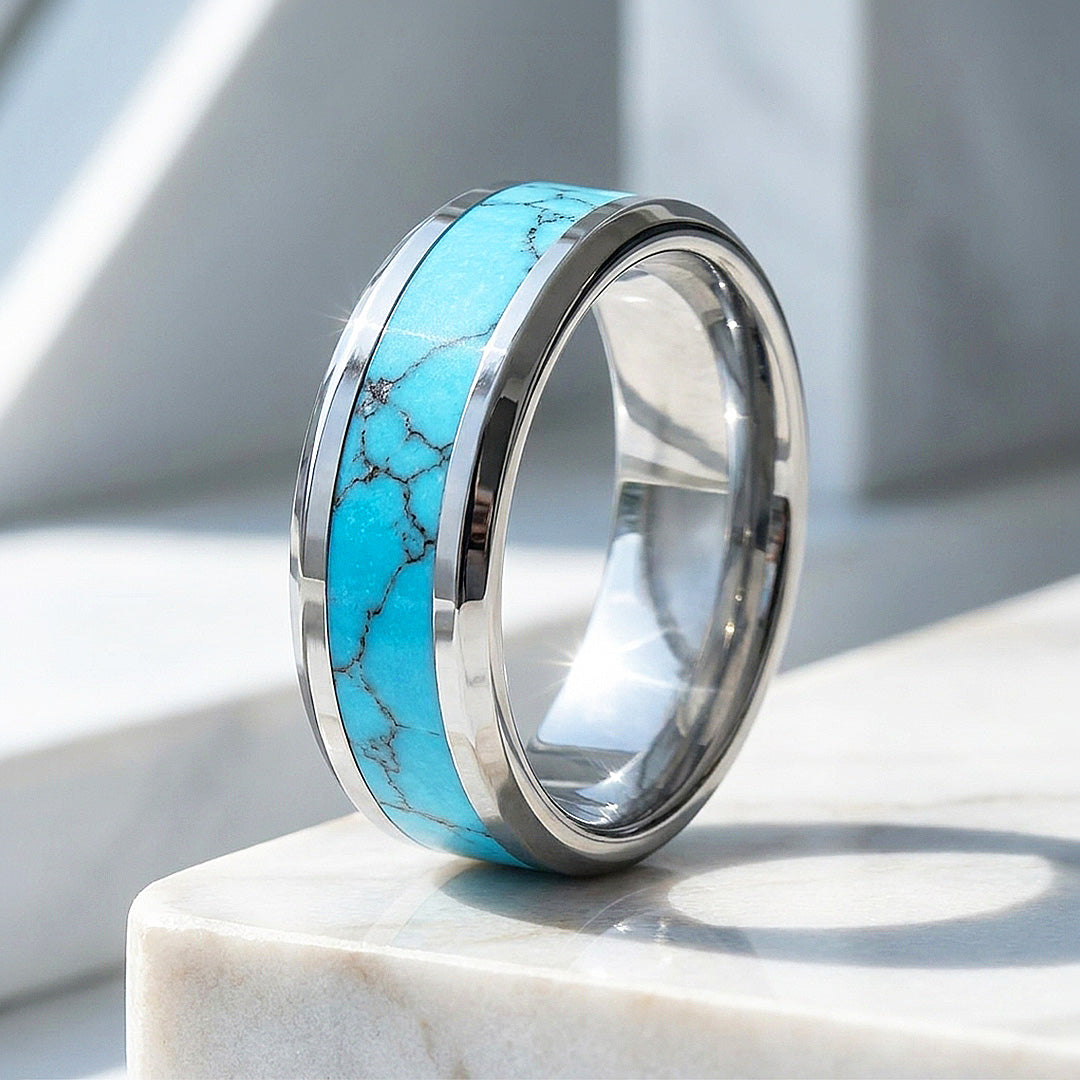 Caspian | Turquoise Simulant Inlay Tungsten Ring | Men&