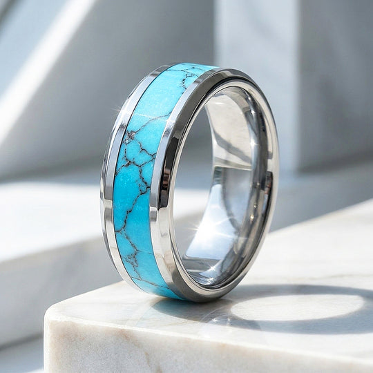 Caspian | Turquoise Simulant Inlay Tungsten Ring | Men&
