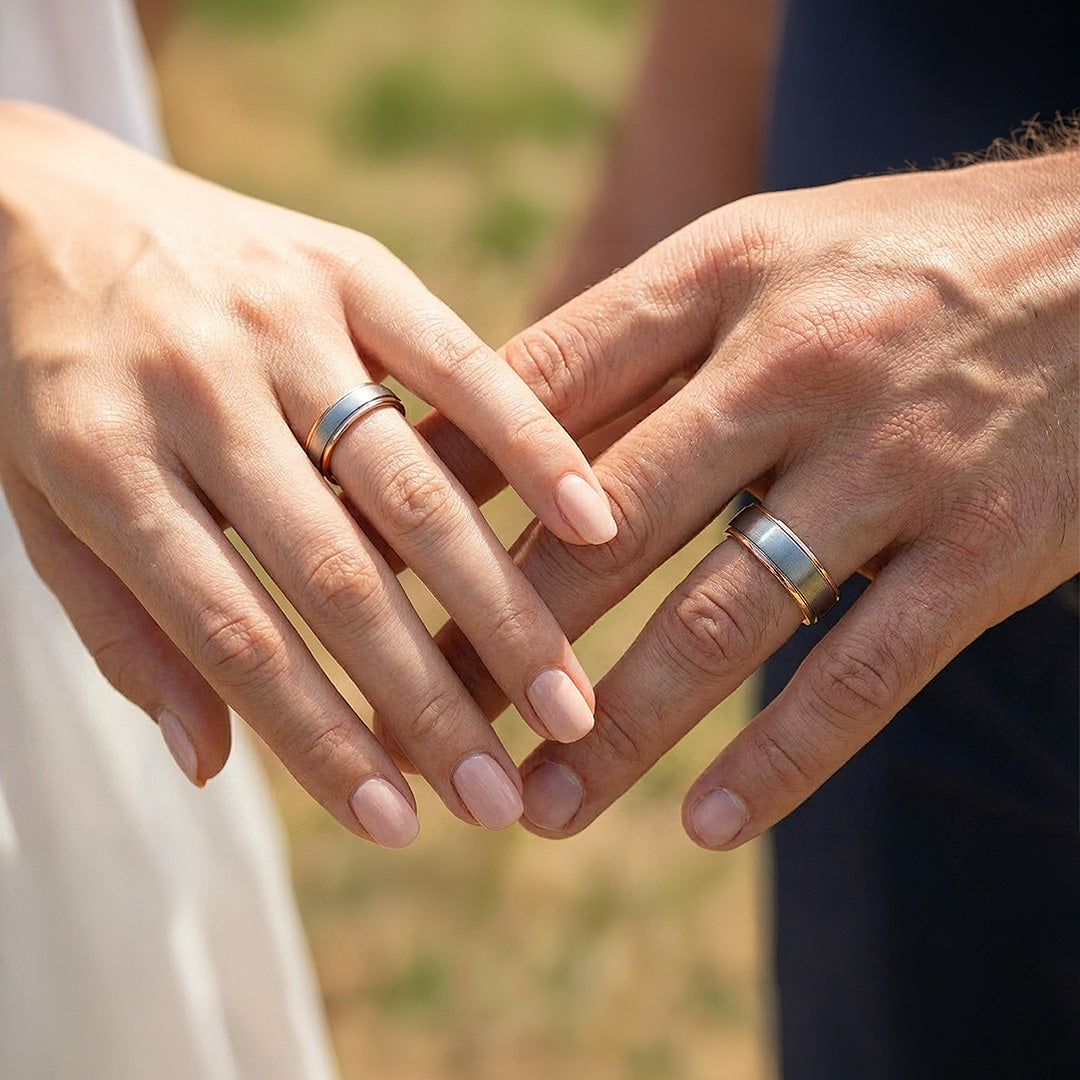 Celest Rose | Tungsten Couple Rings | Silver Wedding Bands - Ring | Singapore Jewellery, Wedding Rings &amp; Gifts | Same Day Delivery | Tiara.com.sg