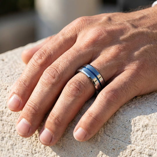 Chasin Polished Blue Groove Tungsten Carbide Ring - Ring | Singapore Jewellery, Wedding Rings &amp; Gifts | Same Day Delivery | Tiara.com.sg