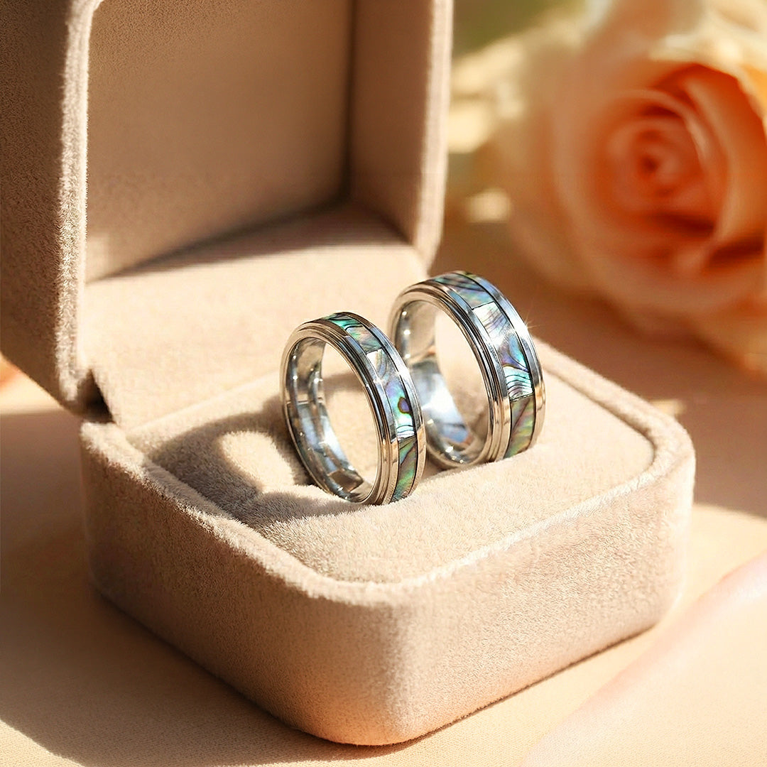 Cinnabar | Tungsten Couple Rings | Silver Opal Wedding Bands - Ring | Singapore Jewellery, Wedding Rings &amp; Gifts | Same Day Delivery | Tiara.com.sg