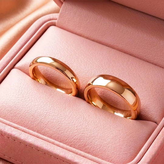 Classic Rose Gold Couple Rings | Matching Rose Gold Stainless Steel Couple Rings