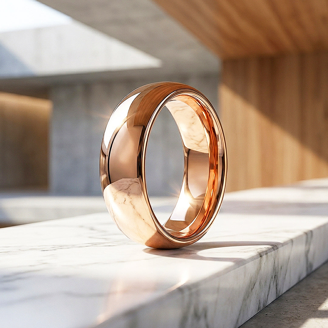 Clint | High Polish Rose Gold Dome Profile Tungsten Carbide | Men&