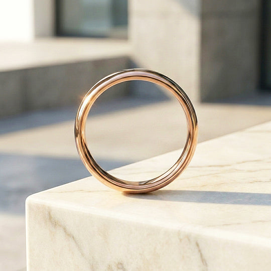 Clint | High Polish Rose Gold Dome Profile Tungsten Carbide | Men&