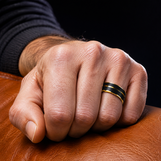 Cole | Brushed Black Gold Groove Tungsten Carbide Men&