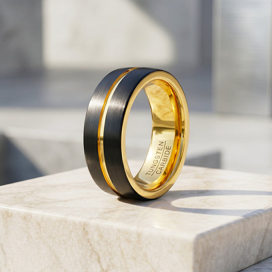 Cole | Brushed Black Gold Groove Tungsten Carbide Men&