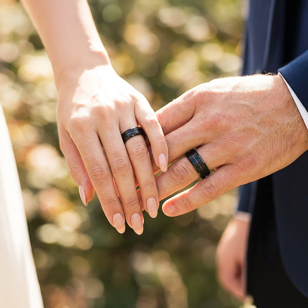 Destin | Tungsten Couple Rings | Black Wedding Bands - Ring | Singapore Jewellery, Wedding Rings &amp; Gifts | Same Day Delivery | Tiara.com.sg