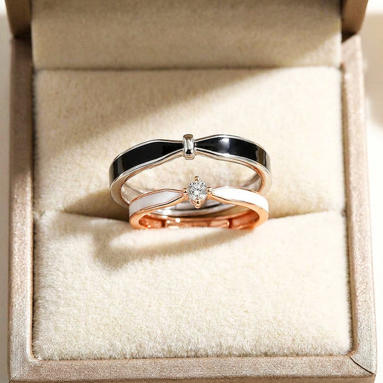 Black &amp; White Enamel Inlay Couple Rings | Destiny