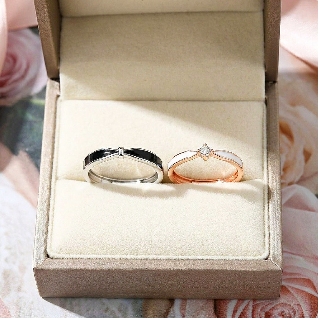 Black &amp; White Enamel Inlay Couple Rings | Destiny