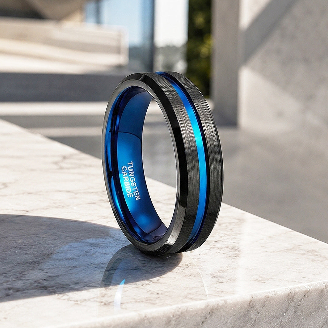 Earric | Brushed Channel Tungsten Carbide Ring | Men&