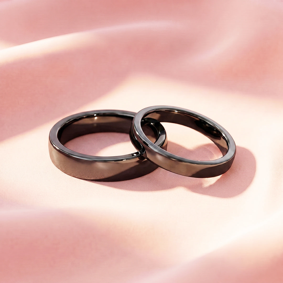 Essential Black Couple Rings | Matching Flat Black Stainless Steel Couple Rings
