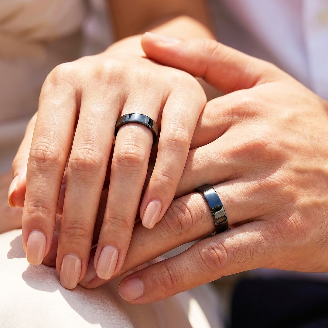 Essential Black Couple Rings | Matching Flat Black Stainless Steel Couple Rings
