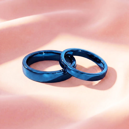 Essential Blue Couple Rings | Matching Flat Blue Stainless Steel Couple Rings