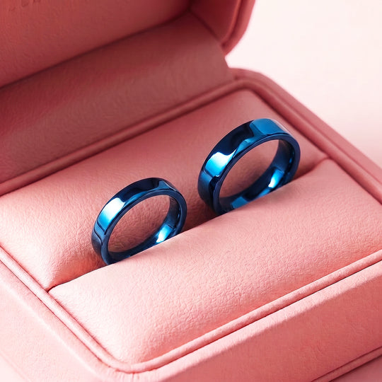 Essential Blue Couple Rings | Matching Flat Blue Stainless Steel Couple Rings