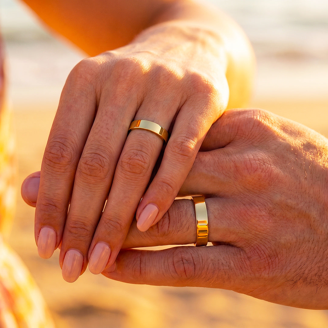Essential Gold Couple Rings | Matching Flat Gold Stainless Steel Couple Rings
