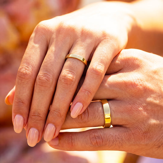 Essential Gold Couple Rings | Matching Flat Gold Stainless Steel Couple Rings