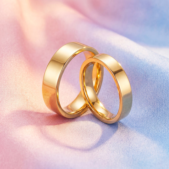 Essential Gold Couple Rings | Matching Flat Gold Stainless Steel Couple Rings