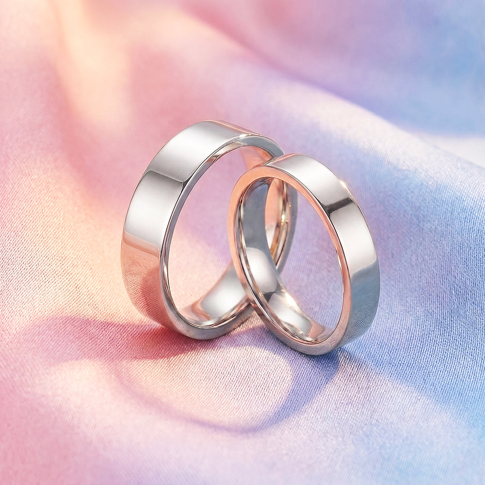 Essential Silver Couple Rings | Matching Flat Silver Stainless Steel Couple Rings