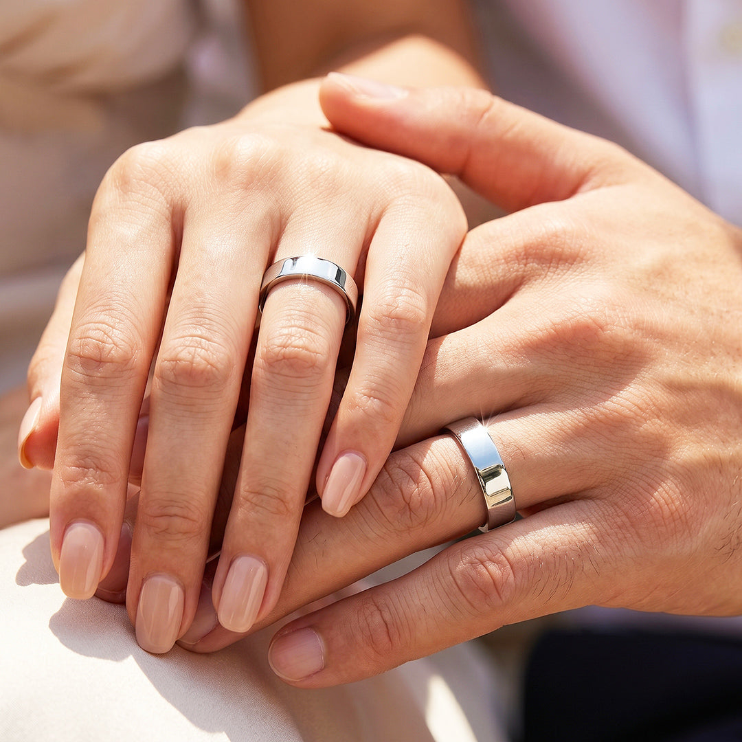 Essential Silver Couple Rings | Matching Flat Silver Stainless Steel Couple Rings