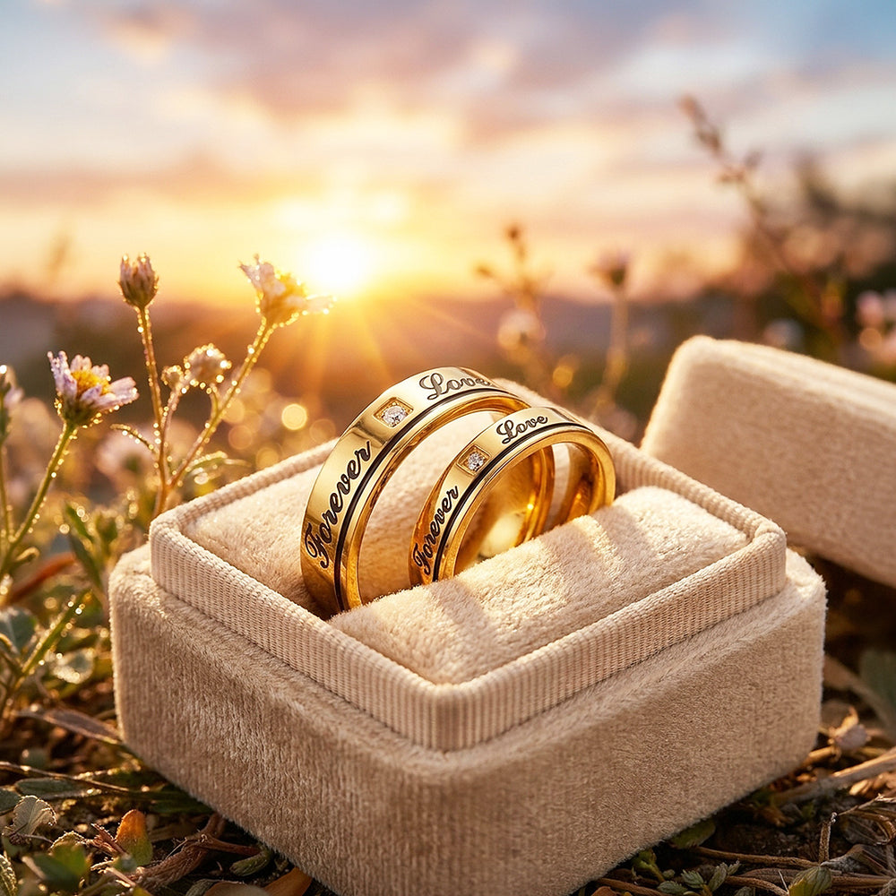 Forever Love | High-Polished Engraved Script Flat Wedding Band