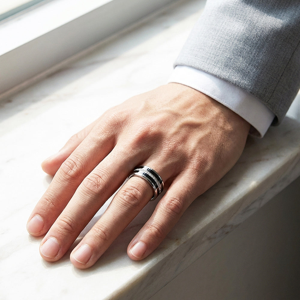 Giovanni Polished Full Eternity Black Tungsten Carbide Ring