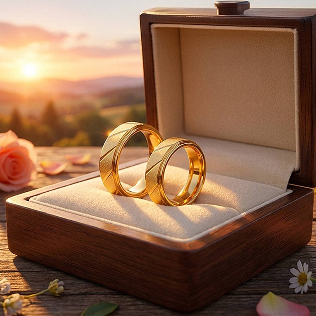 Golden Sand | Tungsten Couple Rings | Gold Wedding Bands - Ring | Singapore Jewellery, Wedding Rings & Gifts | Same Day Delivery | Tiara.com.sg